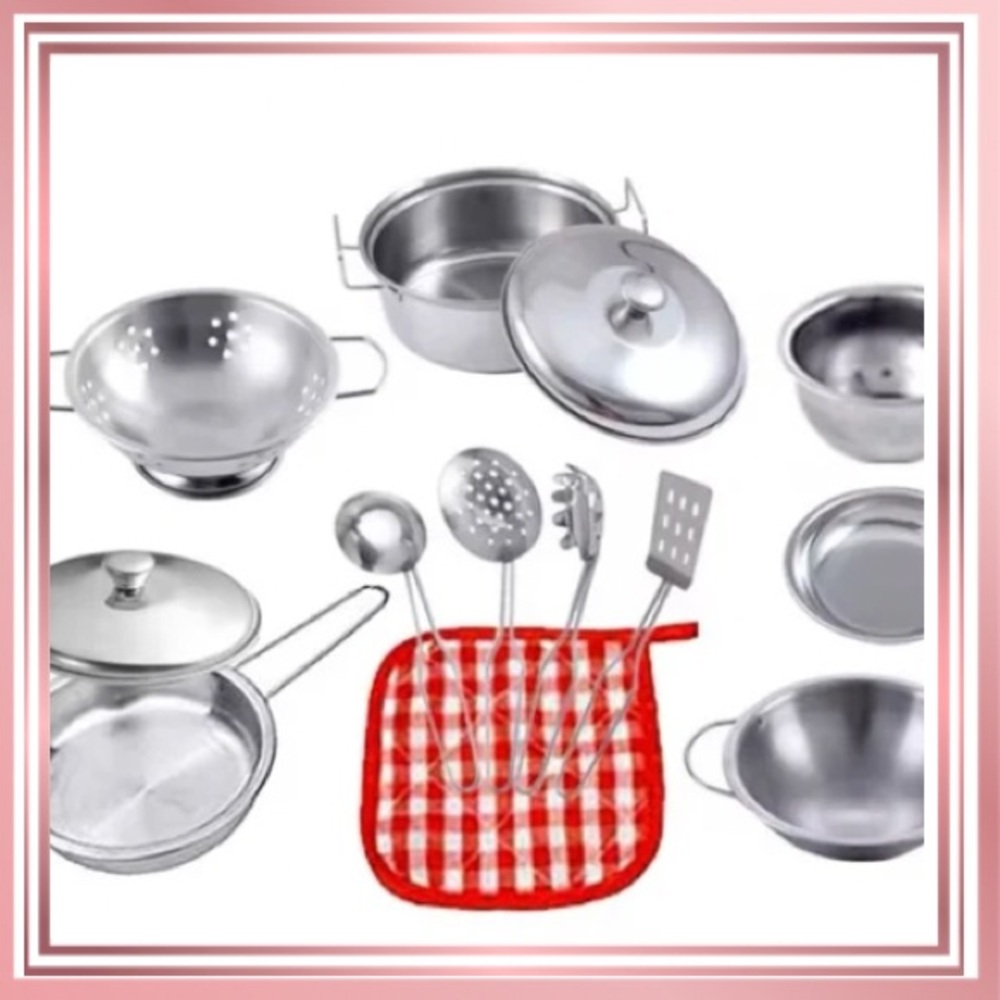 Set of 11 Miniature Stainless Steel Play Cookware for Childrenrem